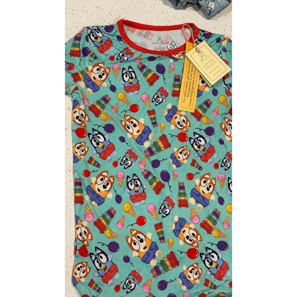 Little Snuggles Bluey Bingo Bamboo Pajama Set Teal Red 12T New